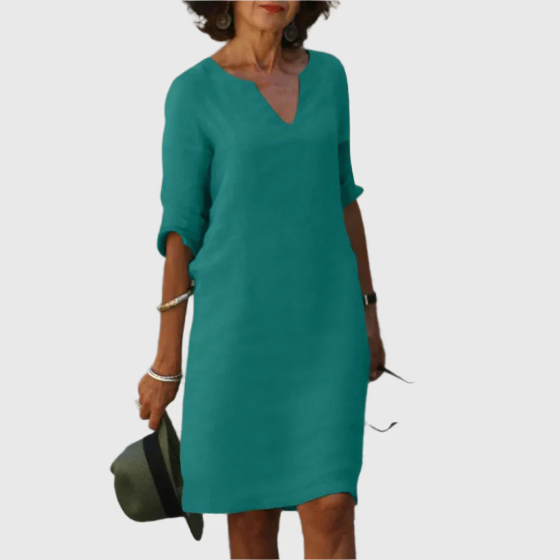 Metis - Mini dress with V neckline and 3/4 sleeves