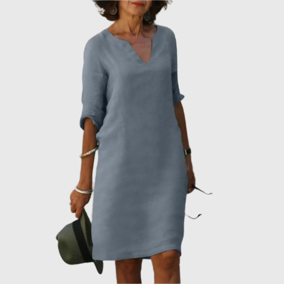 Metis - Mini dress with V neckline and 3/4 sleeves