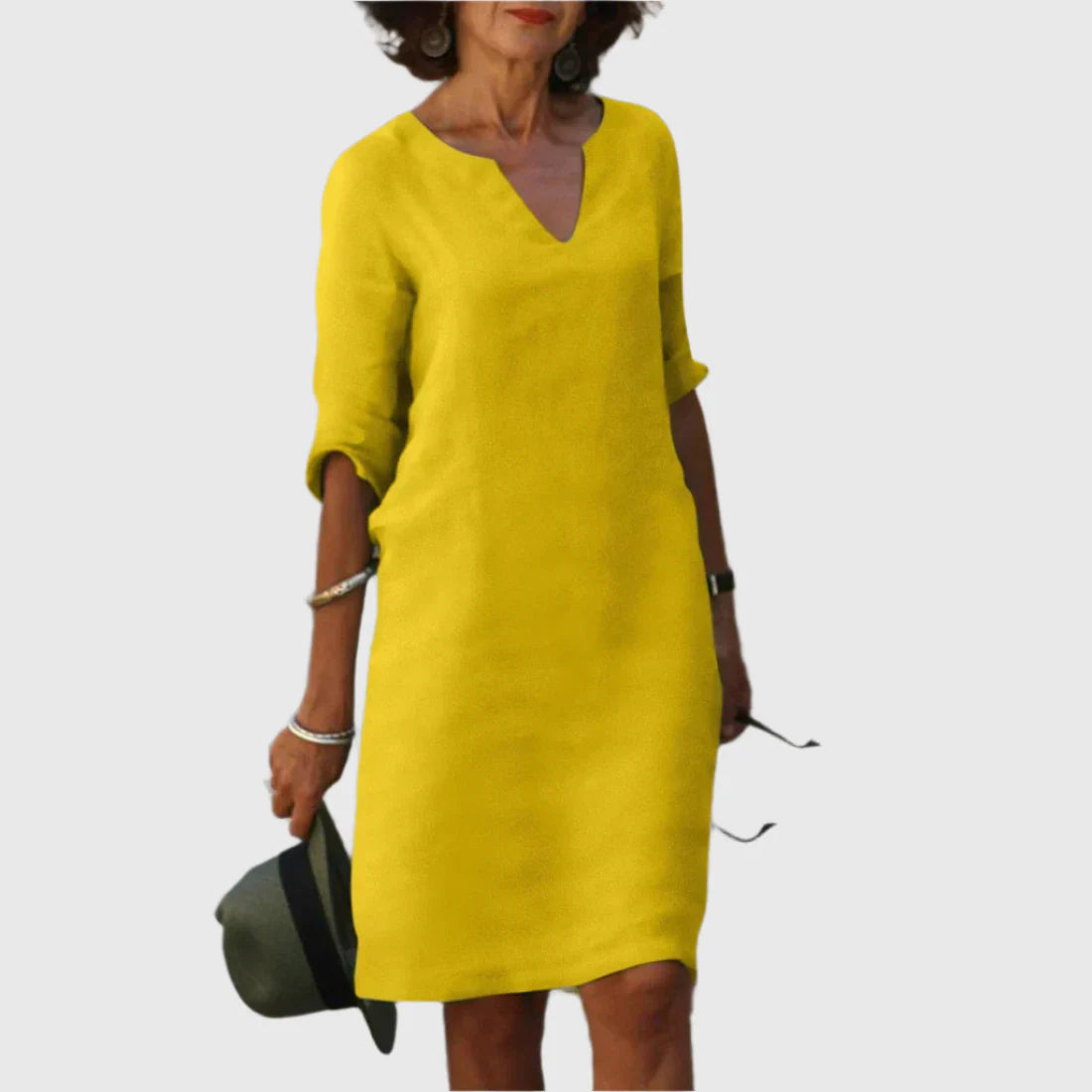 Metis - Mini dress with V neckline and 3/4 sleeves