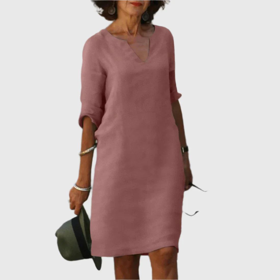 Metis - Mini dress with V neckline and 3/4 sleeves