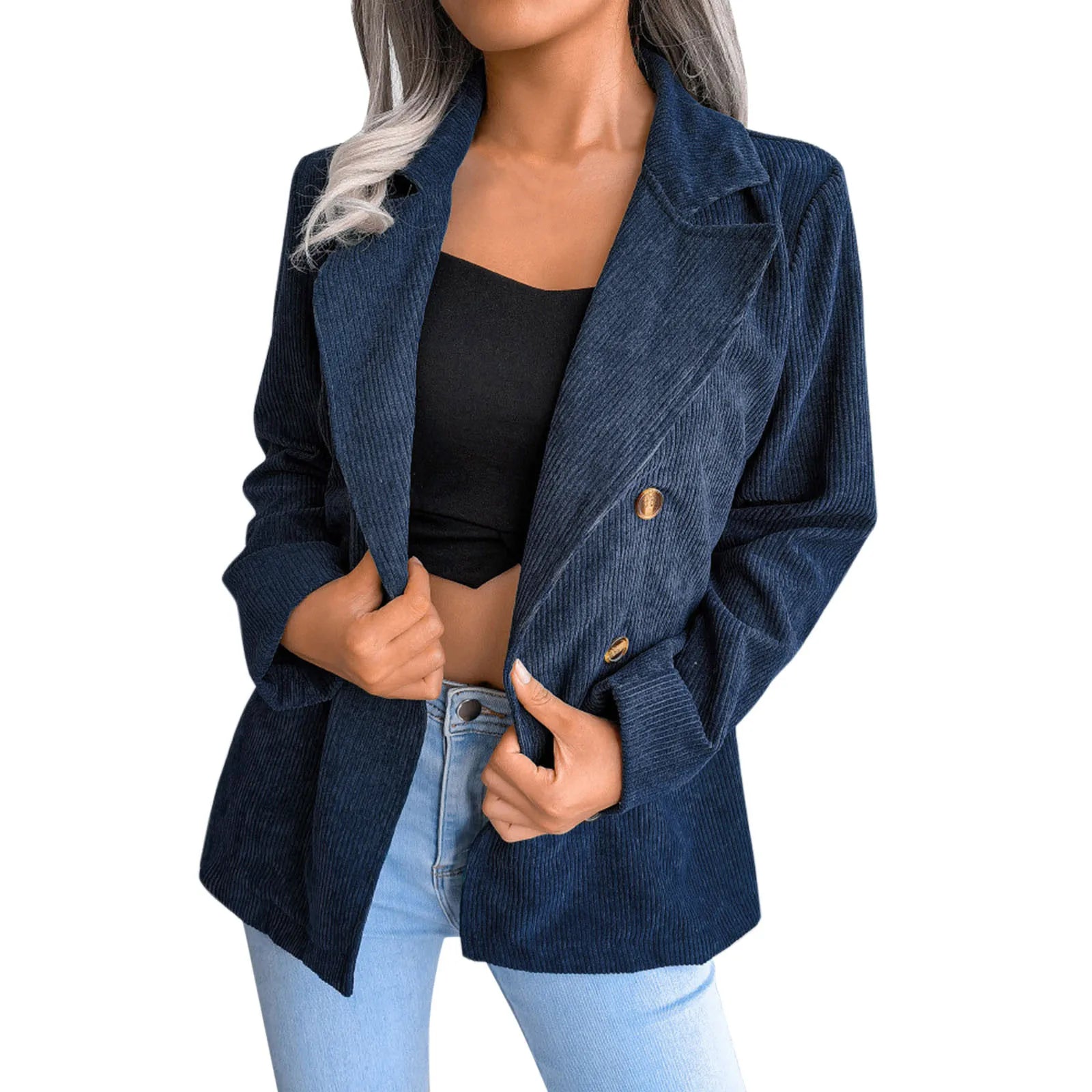 Classic Tailored Navy Blue Pinstripe Wool Double-Breasted Blazer