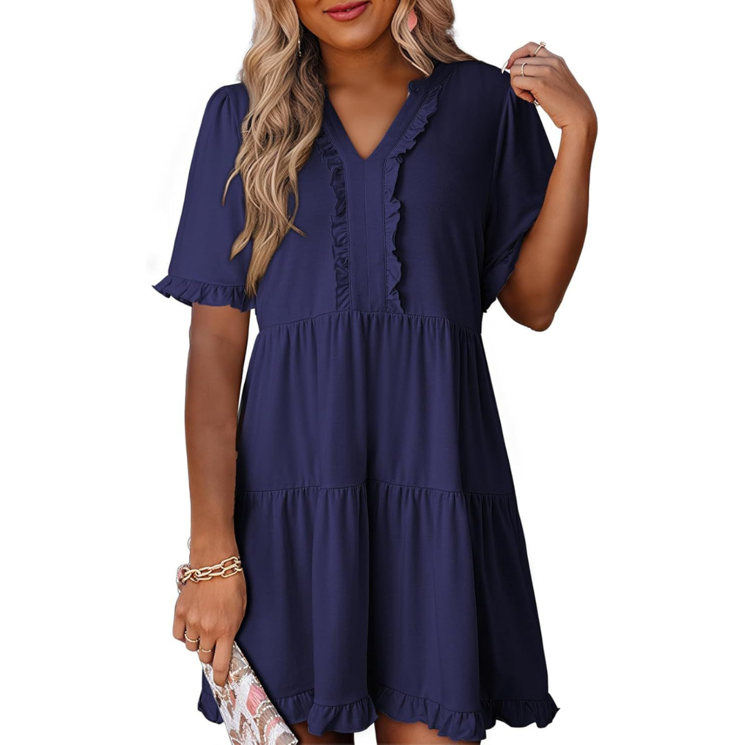 Tyche - Casual V-Neck Mini Dress