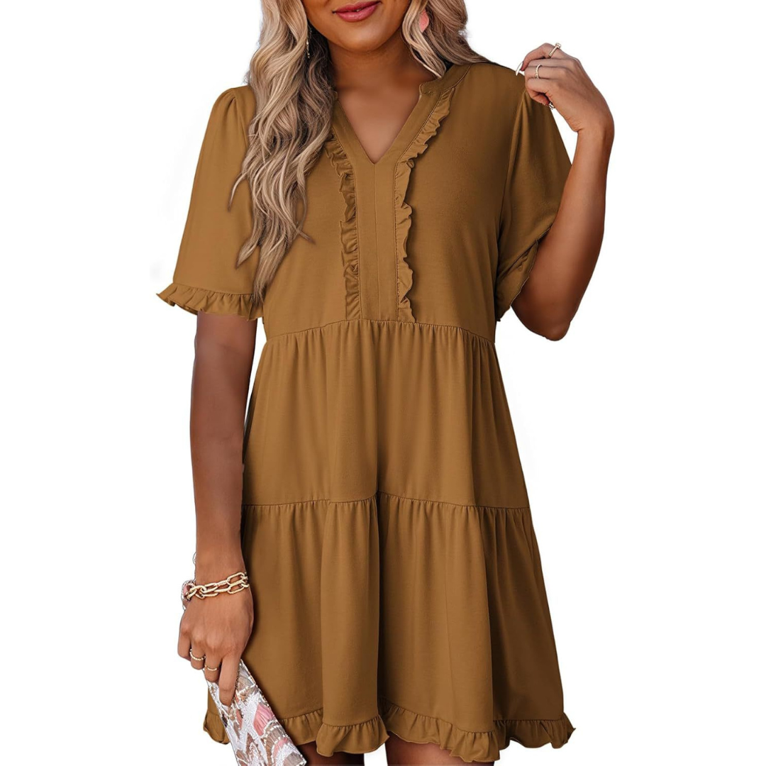 Tyche - Casual V-Neck Mini Dress