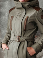 Utility Belted Parka Hooded Coat With Eco Leather Detail