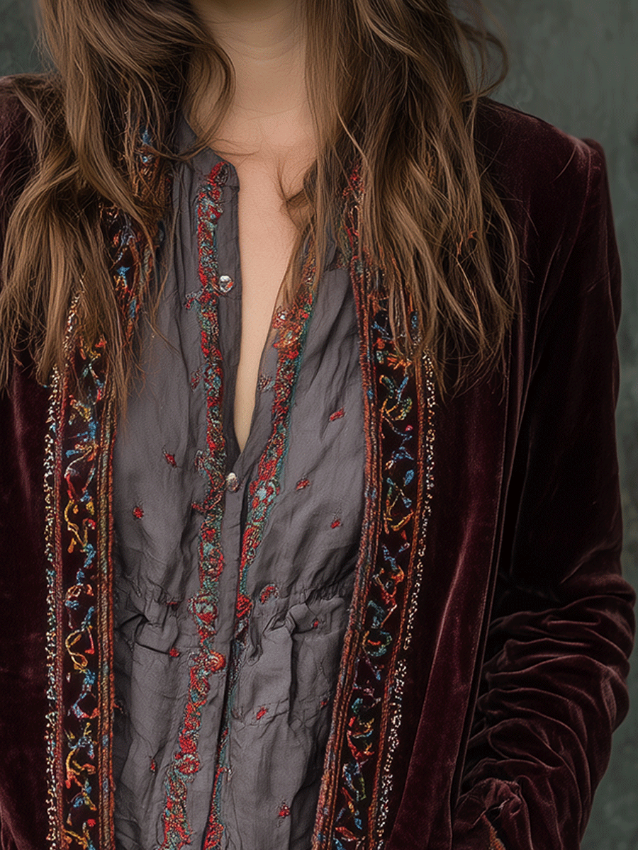 Bohemian Embroidered Velvet Jacket