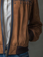 Vintage Suede Embroidered Bomber Jacket