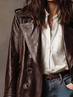 Vintage Brown Leather Trench Coat
