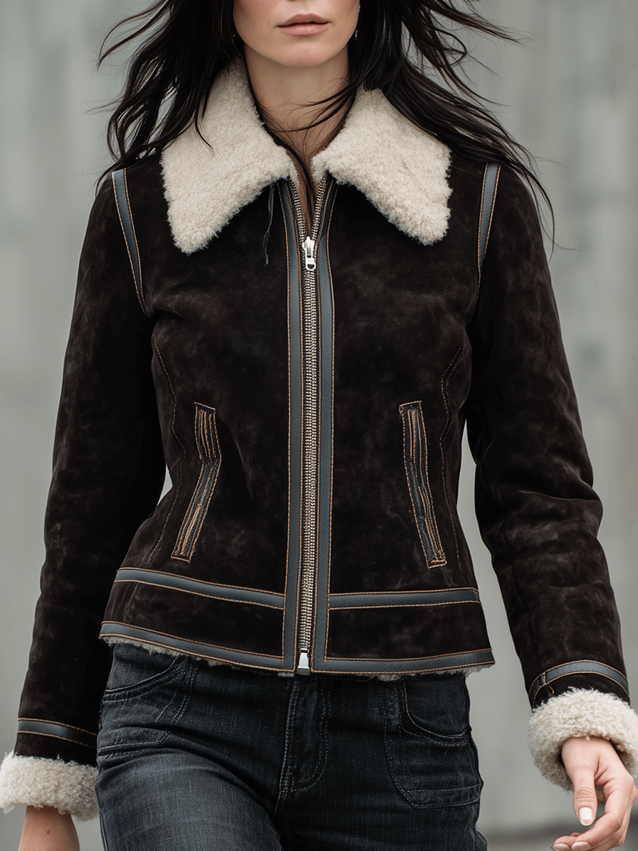 Comfortable And Warm Black Suede Sherpa Lined Jacket