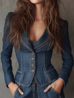 Vintage Indigo Denim Fitted Blazer
