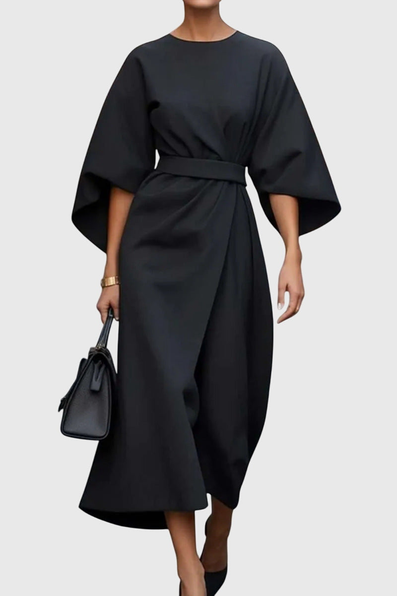 Plouto - Elegant Wide-Sleeve Midi Dress