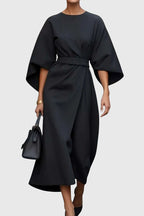 Plouto - Elegant Wide-Sleeve Midi Dress