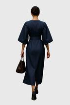 Plouto - Elegant Wide-Sleeve Midi Dress