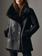 Old Money Style High Collar Eco-friendly Leather Double-breasted Straight Jacket
