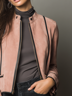 Retro Eco-friendly Leather Contrast Trim Suede Jacket