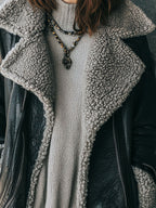Classic Shearling Lined Eco Leather Biker Jacket