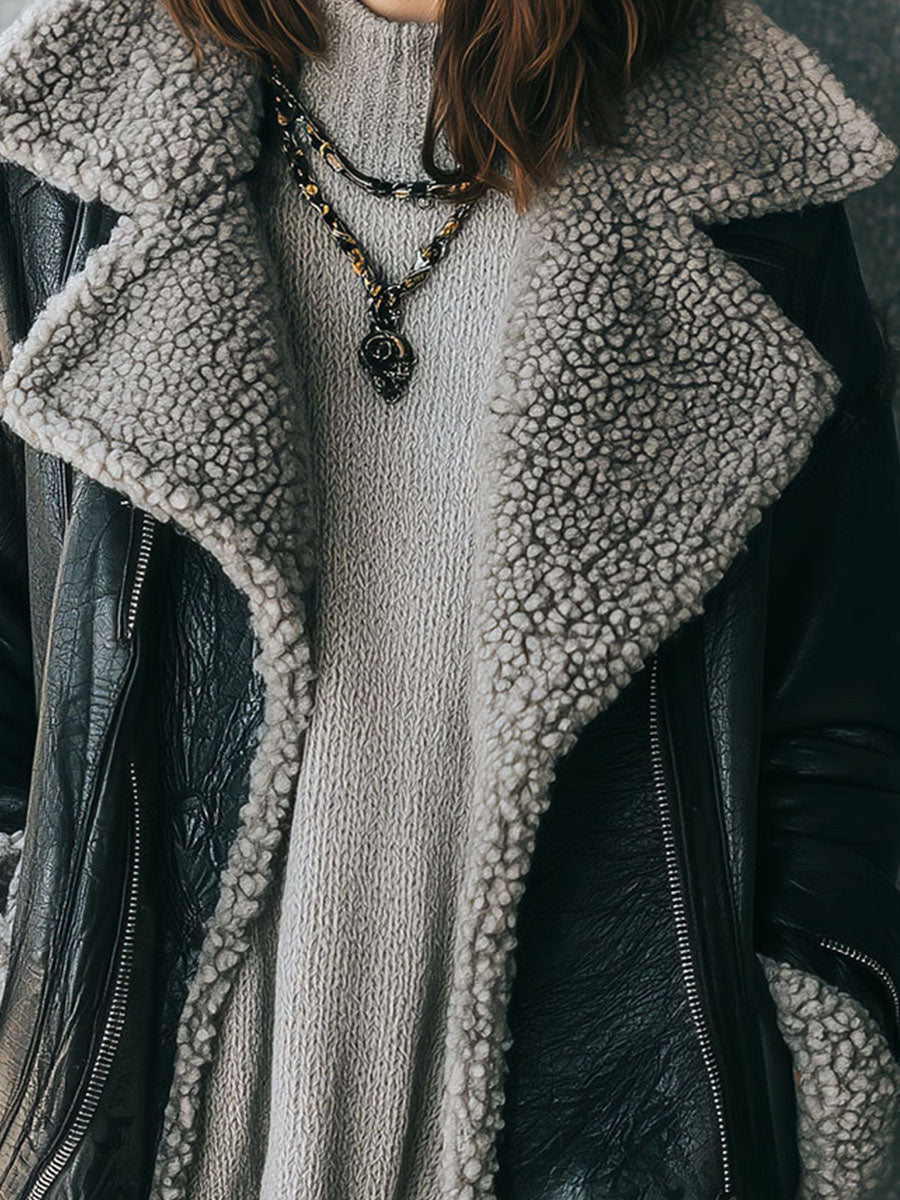 Classic Shearling Lined Eco Leather Biker Jacket
