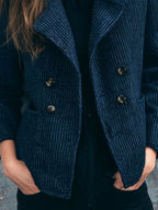 Classic Tailored Navy Blue Pinstripe Wool Double-Breasted Blazer