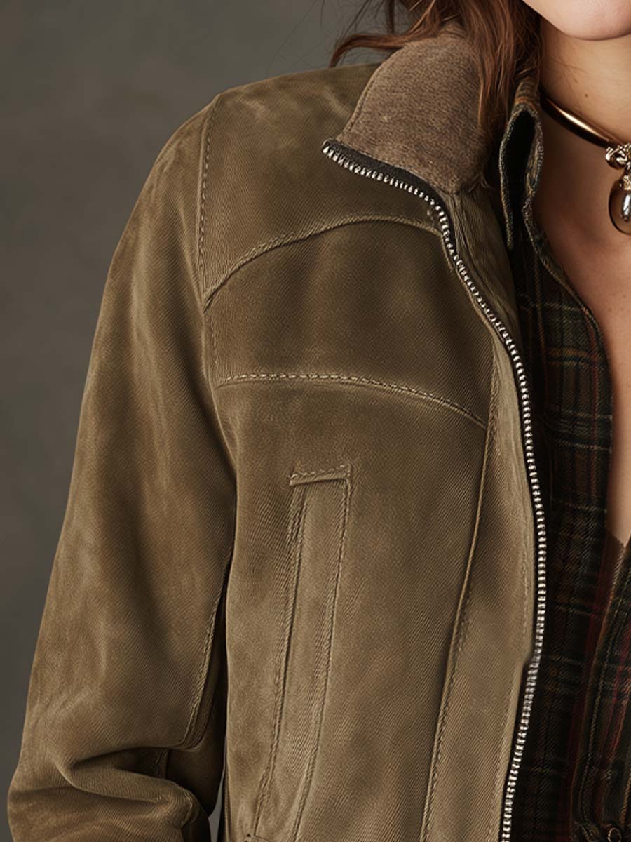 Vintage Olive Suede Cropped Jacket
