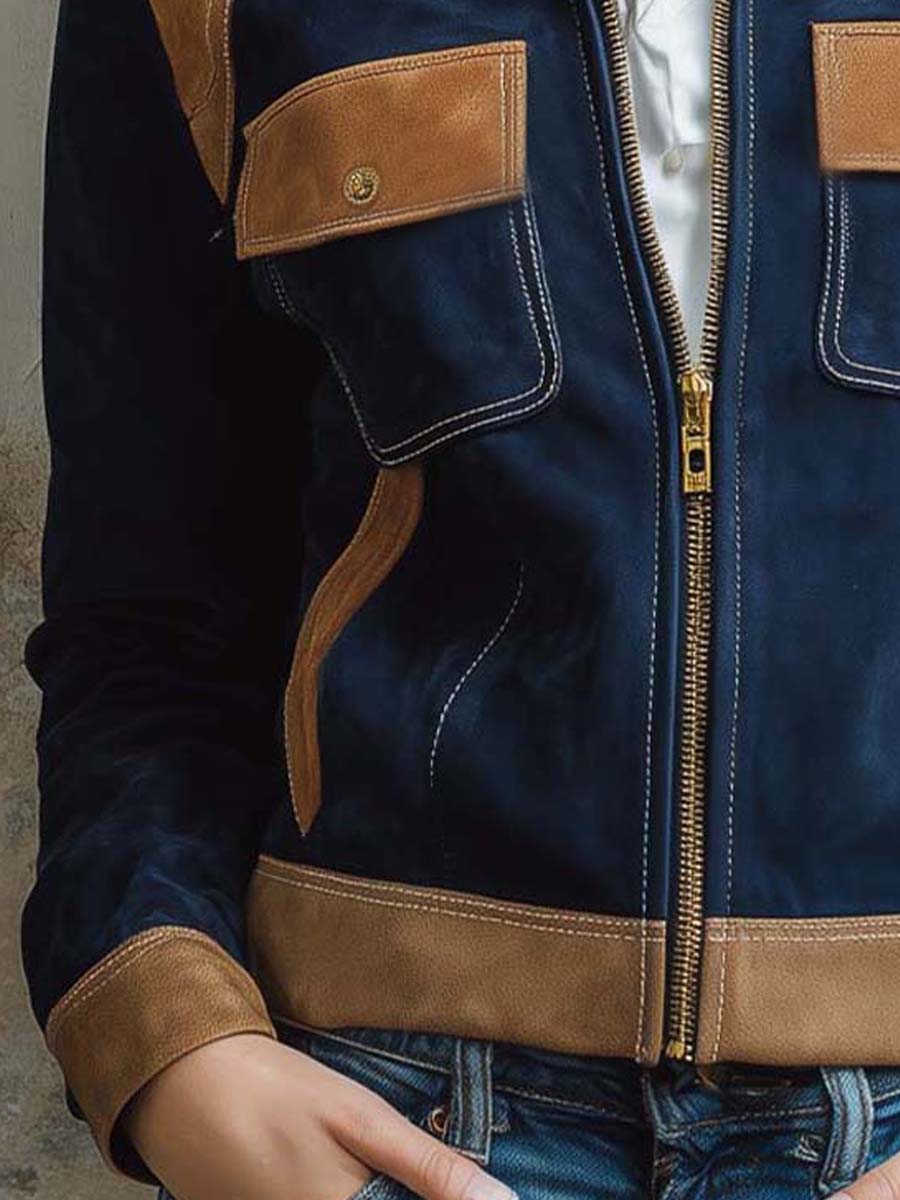 Vintage Navy Suede Contrast Utility Jacket