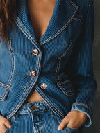 Vintage Blue Pinstripe Denim Fitted Blazer