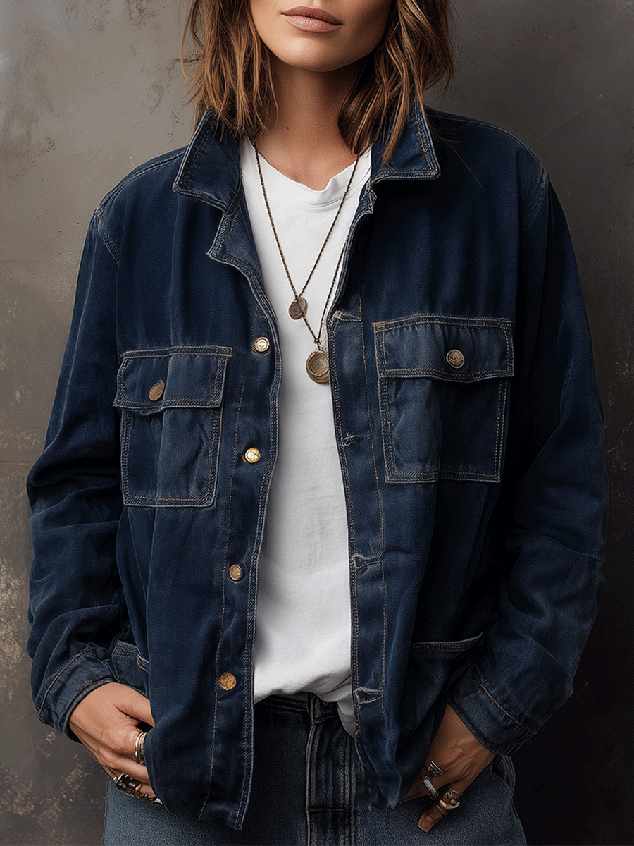 Vintage Casual Washed Denim Jacket