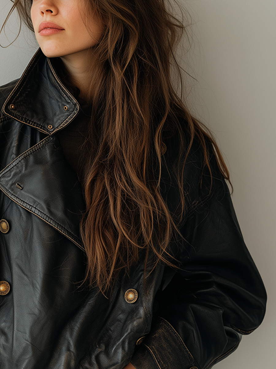 Vintage Double-breasted Lapel Eco-friendly Leather Jacket