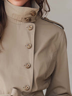 Vintage Khaki Belted Military-Inspired Jacket