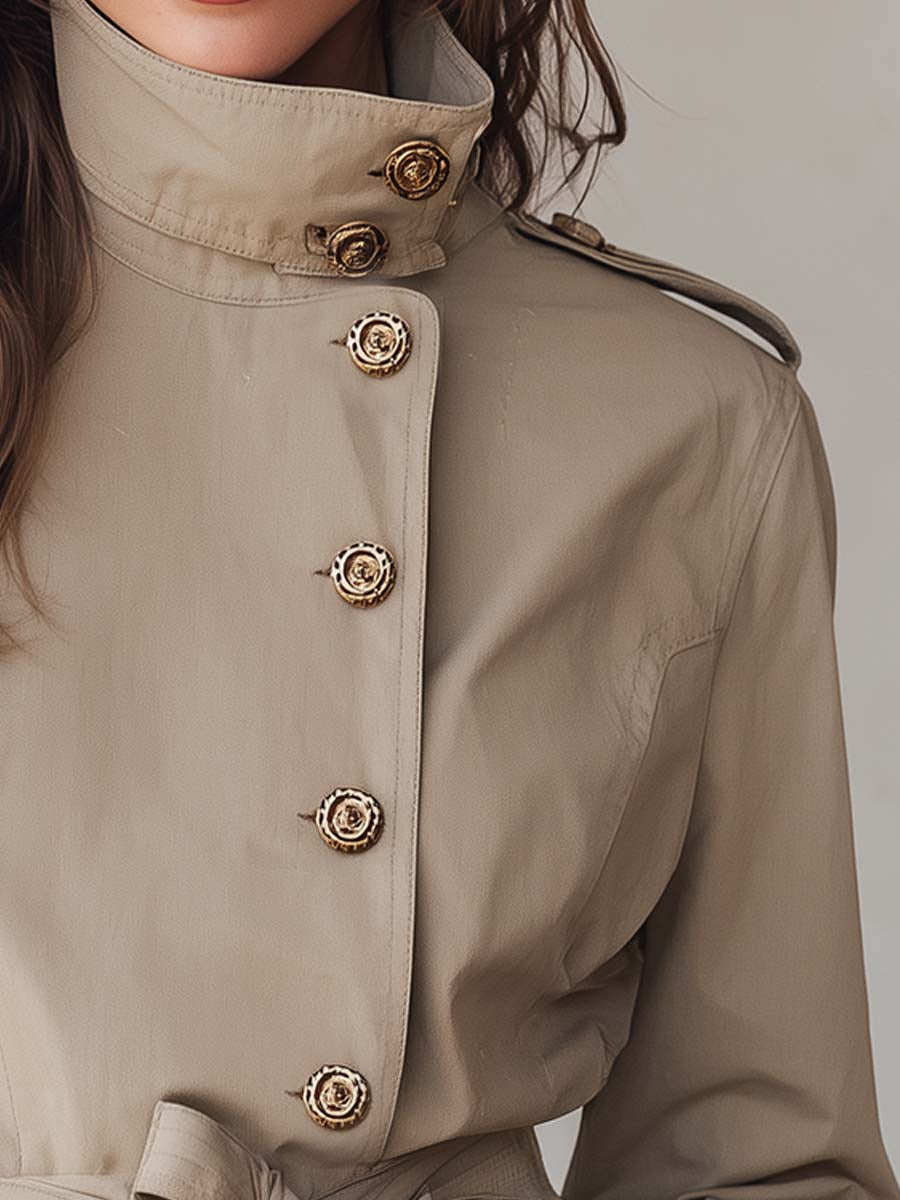 Vintage Khaki Belted Military-Inspired Jacket