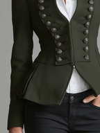 Elegant Military Green With Double-Breasted Button Detail Tailored Blazer