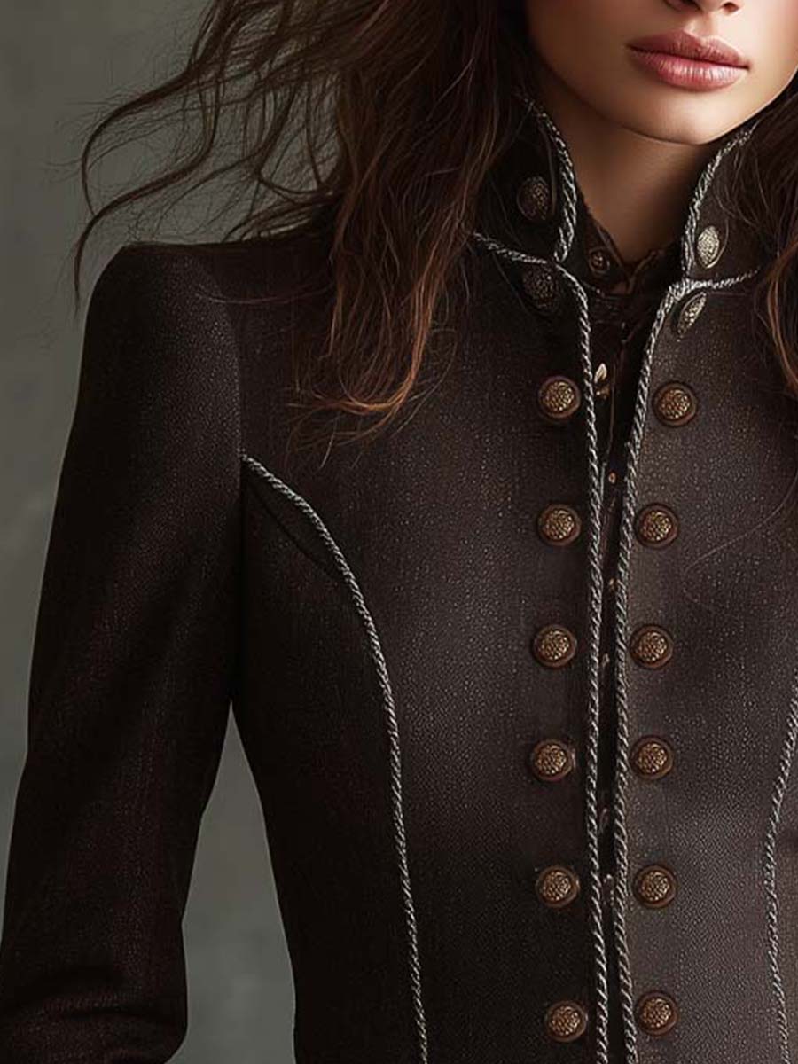 Vintage Military-Inspired Brown Fitted Jacket