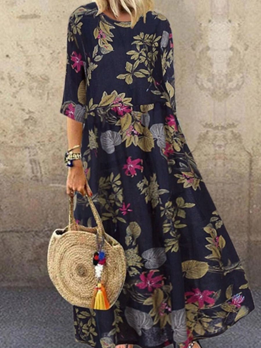 Maeraona - Floral Round Neck Dress