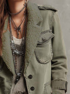 Vintage Olive Green Sherpa-Lined Utility Jacket