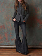 Vintage-Inspired Black Tweed Trim Blazer