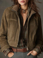 Vintage Olive Suede Cropped Jacket