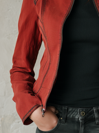 Retro Stand Collar Contrast Stitching Zipper Distressed Jacket