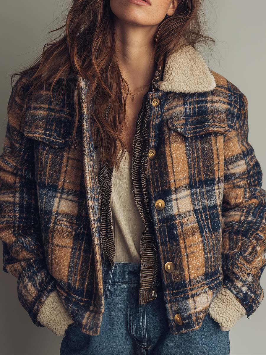Vintage Plaid Sherpa-Lined Jacket