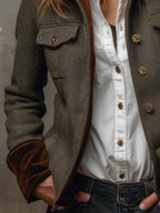 Vintage Herringbone Tweed Blazer With Velvet Trim
