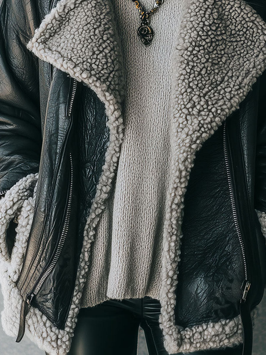 Classic Shearling Lined Eco Leather Biker Jacket