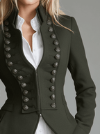 Elegant Military Green With Double-Breasted Button Detail Tailored Blazer