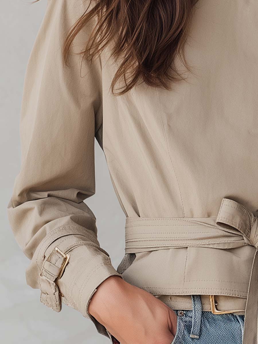 Vintage Khaki Belted Military-Inspired Jacket