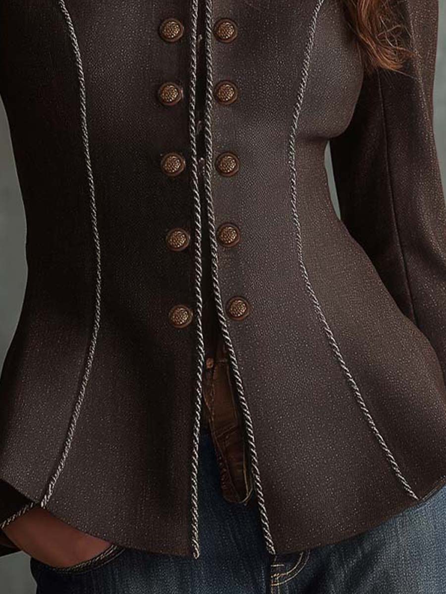 Vintage Military-Inspired Brown Fitted Jacket