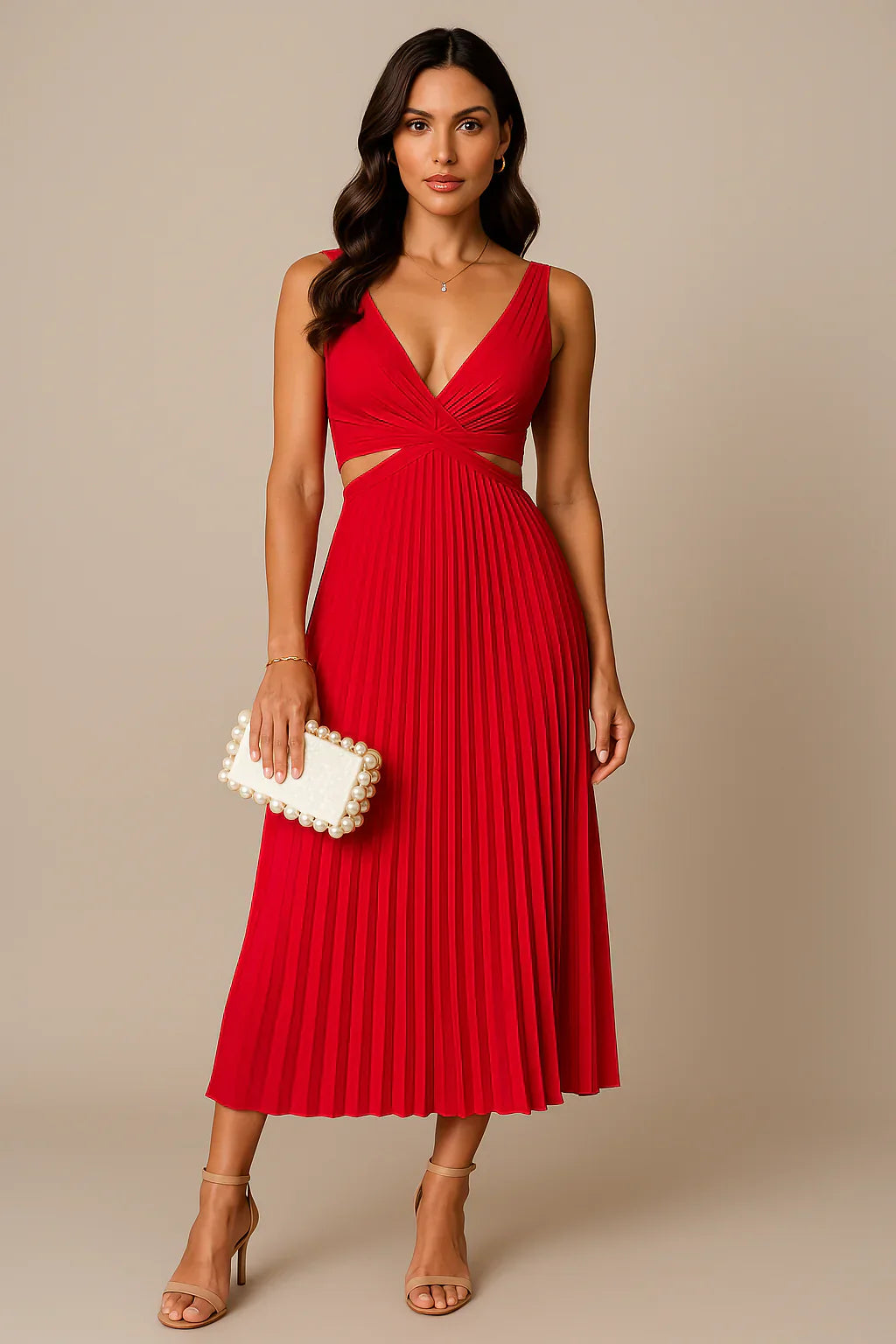 Leto - Elegant pleated evening midi dress for women