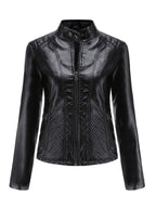 Vintage Diamond Zip-up Leather Jacket