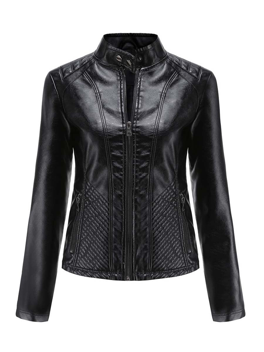 Vintage Diamond Zip-up Leather Jacket