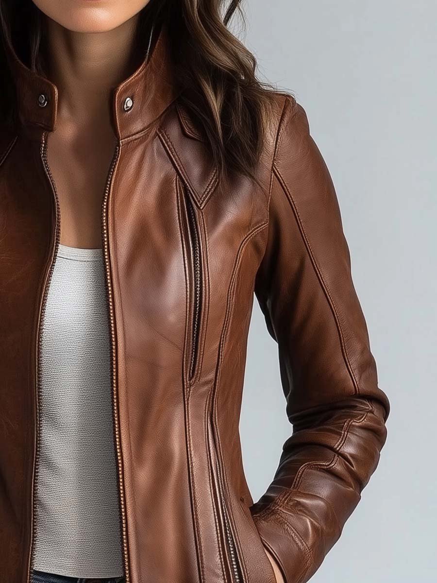 Women's Stand Collar Vintage Faux Leather Jacket