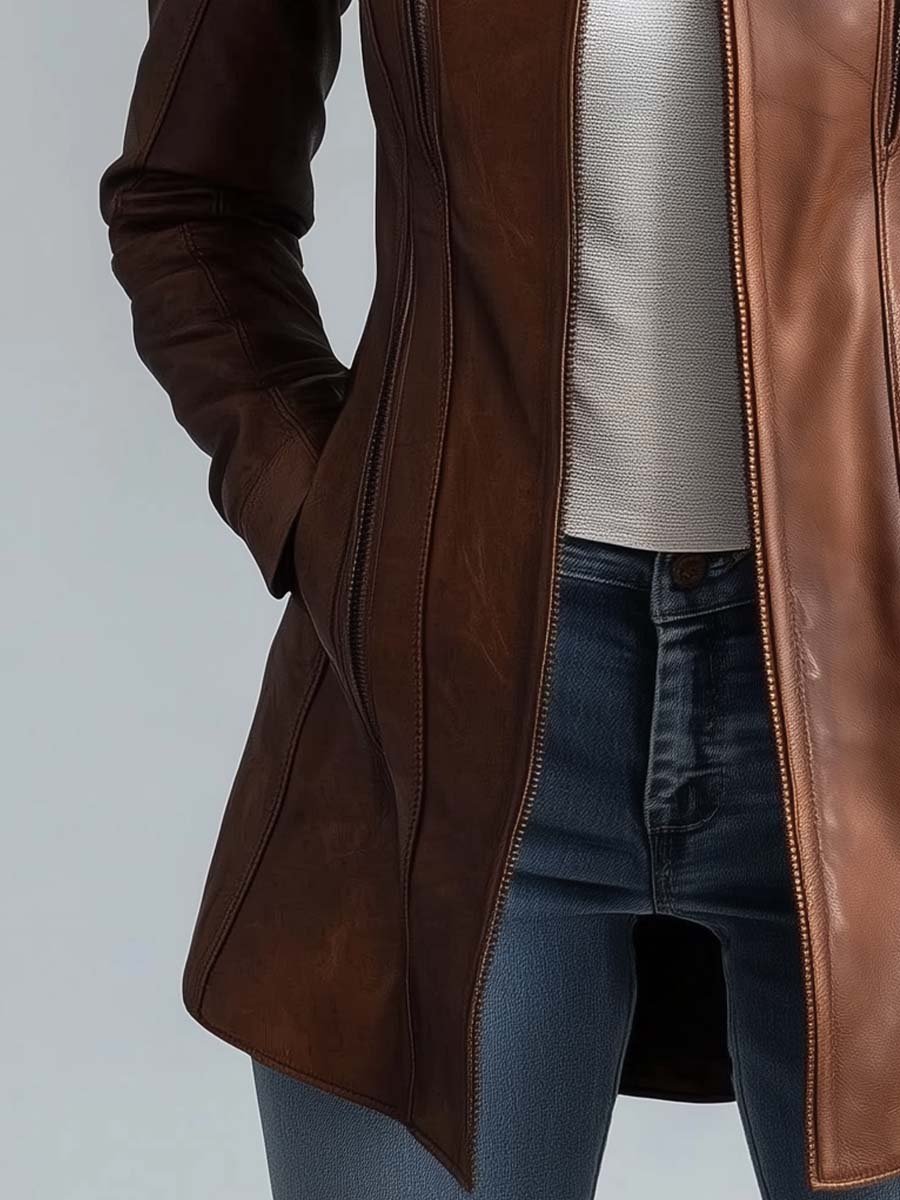 Women's Stand Collar Vintage Faux Leather Jacket