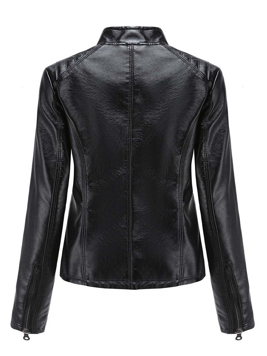 Vintage Diamond Zip-up Leather Jacket