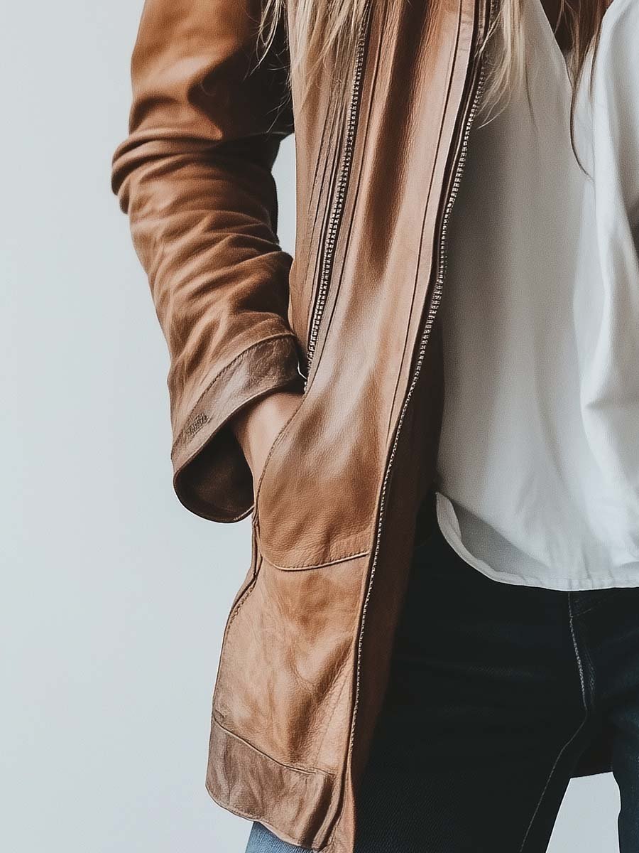 Women's Vintage Lapel Zipper Faux Leather Jacket
