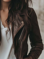 Women's Lapel Vintage Faux Leather Jacket