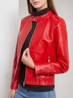 Women's Vintage Riveted Leather Jacket